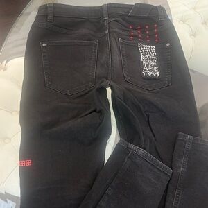 Ksubi Black Skinny Jeans with Red & White Back-Pocket Graphics